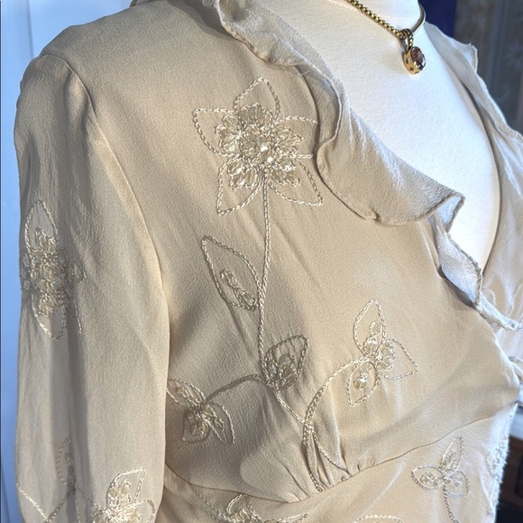 NWOT Silkland Women Elegant Cream Boho Embellished Women's Top - Picture 2 of 7